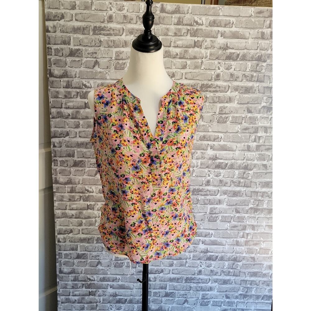 Banana Republic Multicolor Floral  Silk V-neck Sleeveless Top Womens Sz M